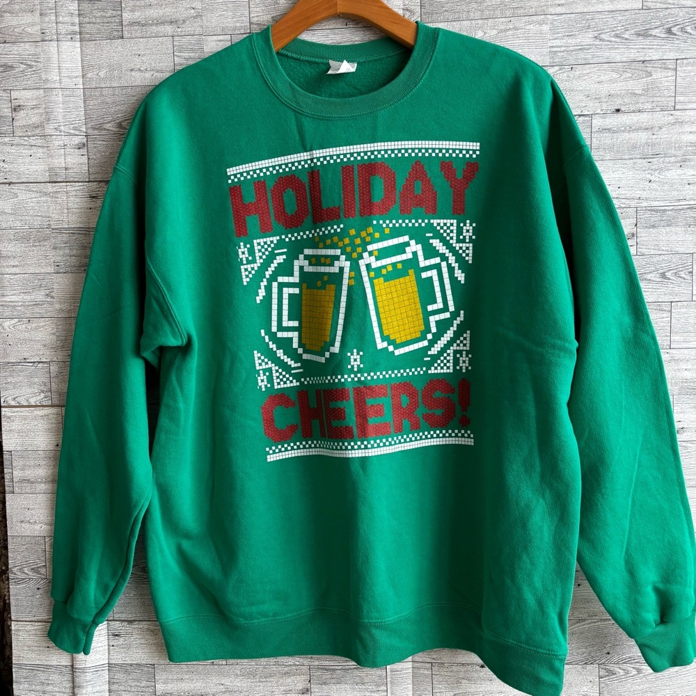 Christmas Beer sweatshirt Vintage Cheers Green size XL y2k‎